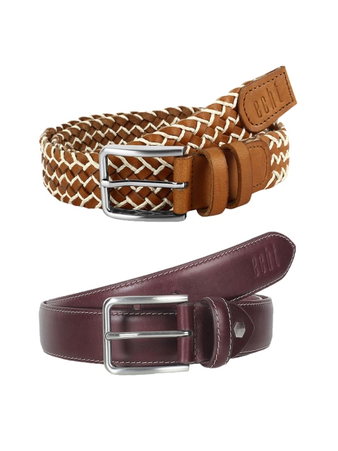 

echt Men Set Of 2 Genuine Leather Belts, Burgundy