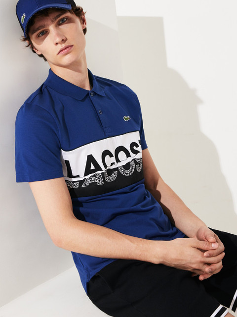 

Lacoste Men Blue & Black Printed Polo Collar T-shirt
