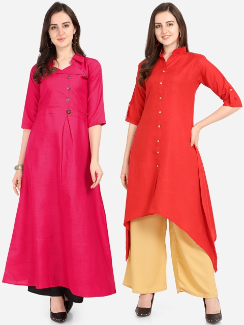 

Florence Women Pink & Red Solid A-Line Kurta