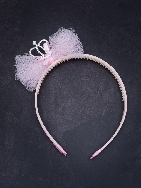

Golden Peacock Girls Pink Net Bow with Crown Charm Hairband