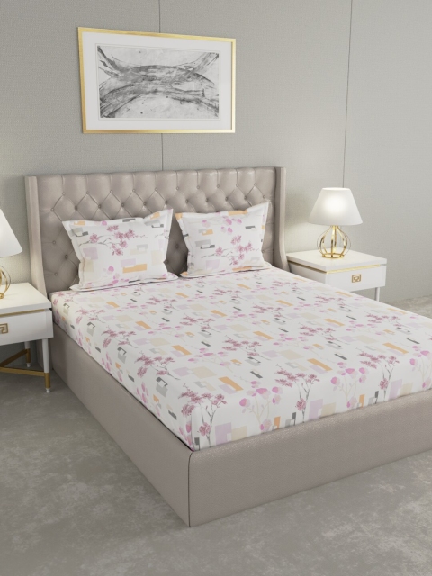 

Raymond Home White & Pink Floral 104 TC Double Queen Bedsheet With 2 Pillow Covers