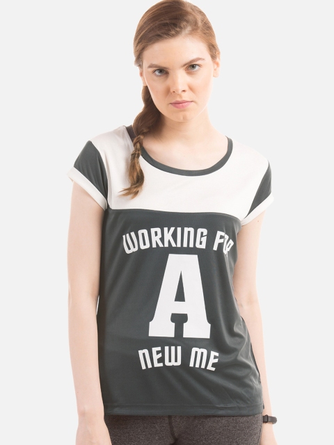 

Sugr Women Charcoal Grey & Off-White Printed Top