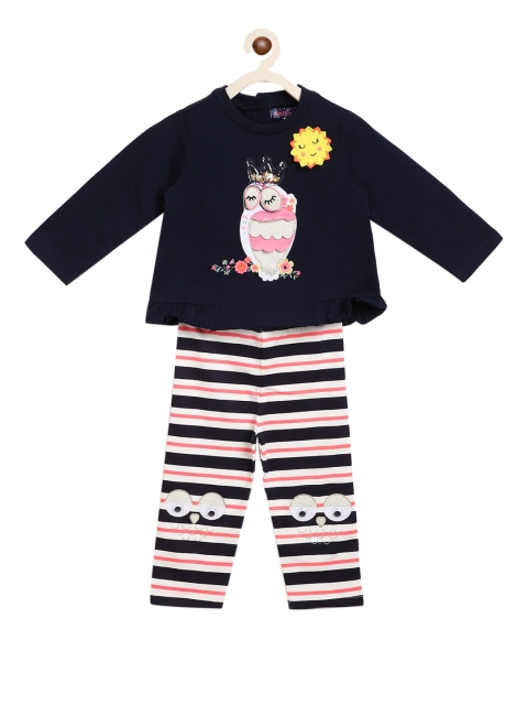 

Nauti Nati Infant Girls Navy Blue & Pink Applique Clothing Set