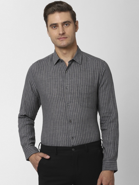 Peter England Elite Men Grey Regular Fit Striped Formal Shirt