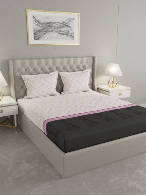

Raymond Home Off-White & Black Printed 104 TC Double King Bedsheet With 2 Pillow Covers