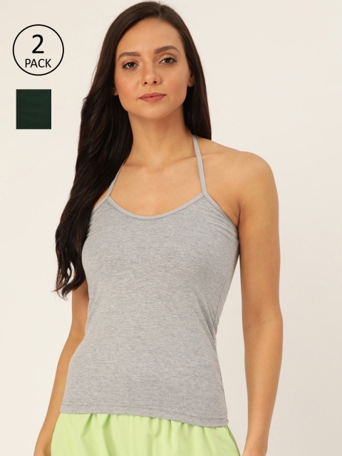 Lady Lyka Women Pack of 2 Green & Grey Solid Camisoles CAMI-07-GRN-GRYM