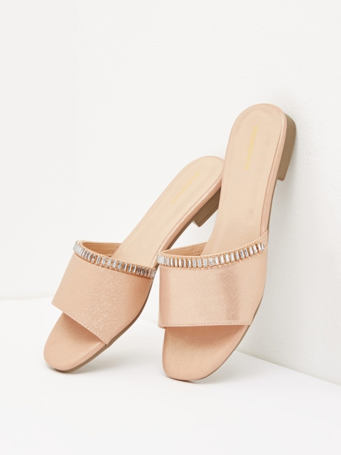 

shoexpress Women Gold-Toned Embellished PU Open Toe Flats