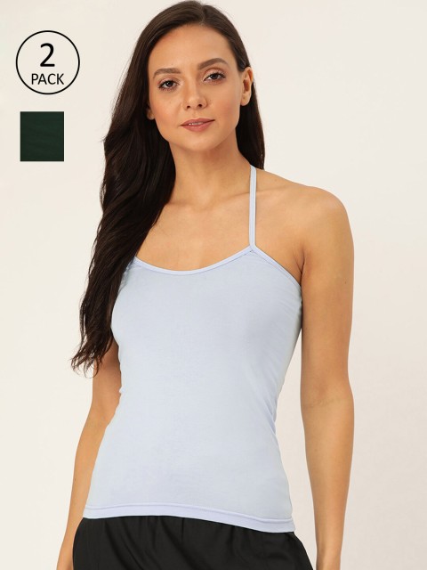 

Lady Lyka Women Pack of 2 Halter Neck Camisoles CAMI-07-GRN-LBLU, Green