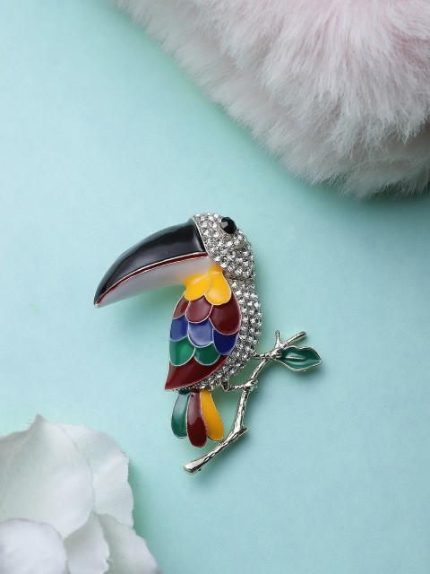 

Mali Fionna Women Black & White Stone-Studded Bird-Shaped Brooch