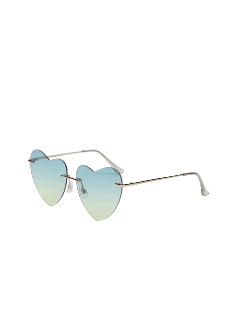 

FOREVER 21 Women Green Lens & Gold-Toned Rimless Heart-Shaped Sunglasses 39557702