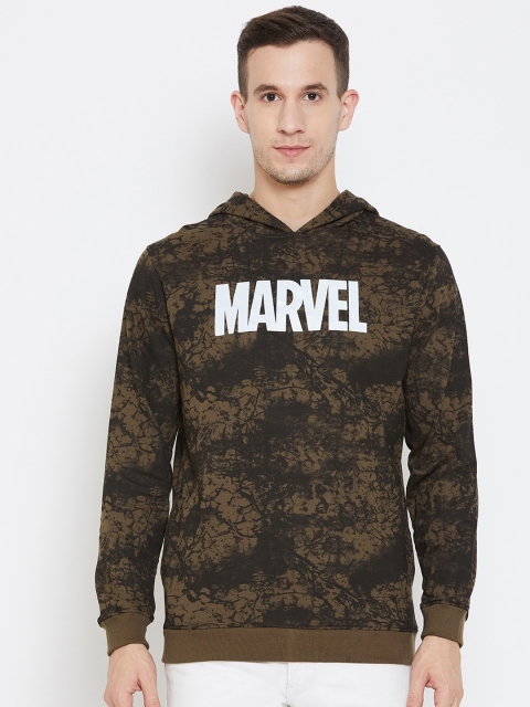 

Marvel by Wear Your Mind Men Olive Green Printed Hooded Sweatshirt