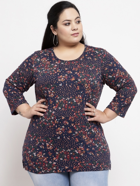 

plusS Women Navy Blue Printed Top