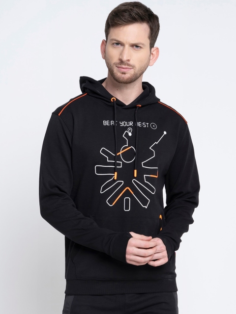 

Cultsport Men Black Printed Hooded Sweatshirt