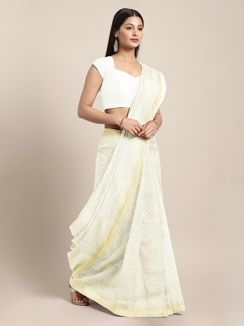 

Mitera Off-White Silk Cotton Printed Jamdani Saree
