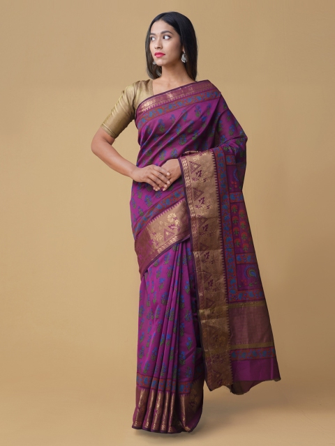 

Unnati Silks Violet & Blue Silk Cotton Printed Saree