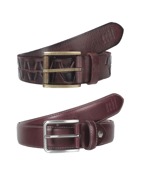

echt Men Set of 2 Brown Leather Belts, Multi