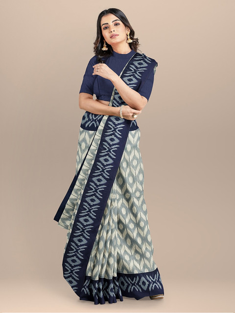 

BharatSthali Blue & Beige Silk Cotton Woven Design Sambalpuri Saree