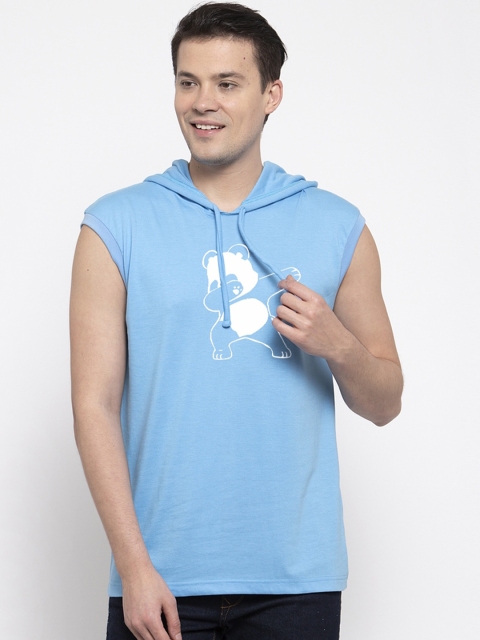 

Friskers Men Turquoise Blue Printed Hood T-shirt