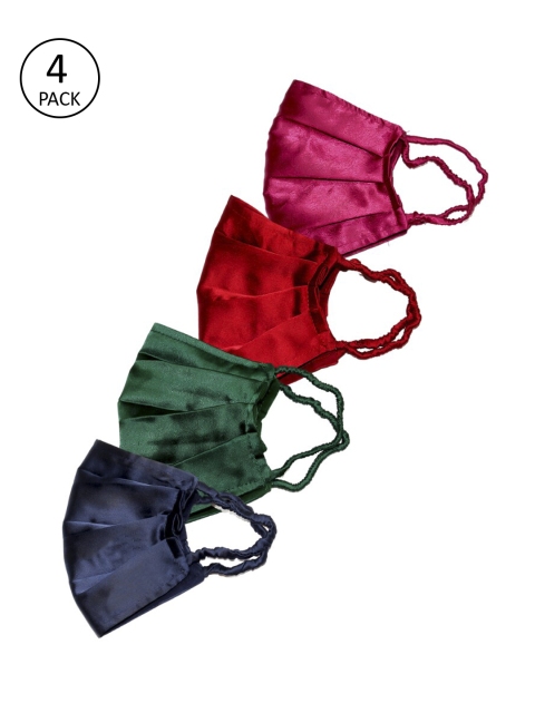 

Bellofox Women Pack of 4 Solid 3-Ply Anti-Pollution Reusable Cloth Masks, Pink