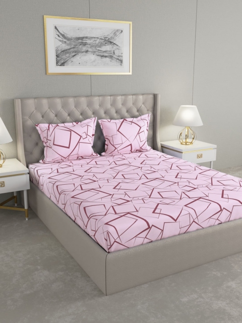 

Raymond Home Pink & Maroon Geometric 104 TC Cotton 1 Queen Bedsheet with 2 Pillow Covers
