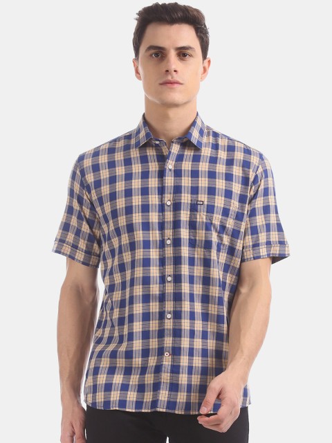 

Arrow Sport Men Blue & Cream-Coloured Regular Fit Checked Casual Shirt