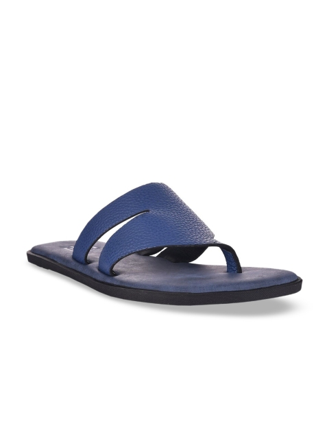 

SKO Men Blue Solid Leather Comfort Sandals