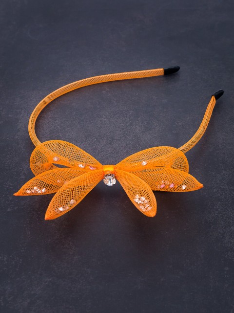 

Golden Peacock Women Orange & White Bow-Shaped Hairband