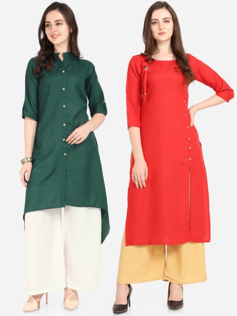 

Florence Women Pack Of 2 Green & Red Solid A-Line Kurta