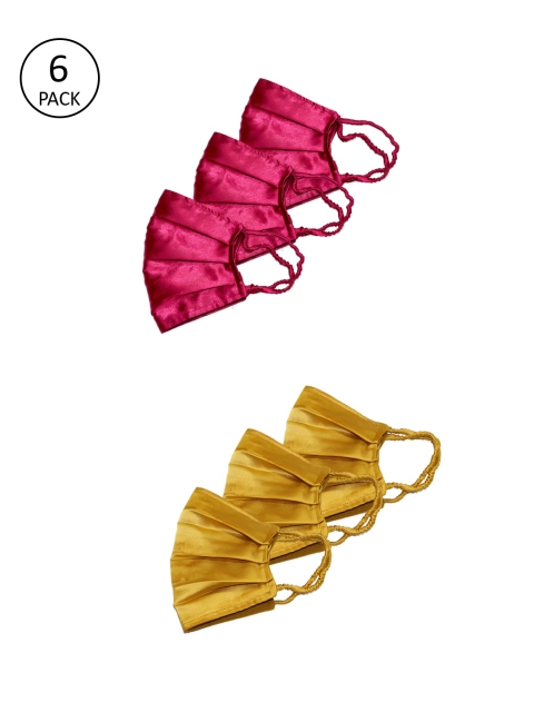 

Bellofox Women Pack of 6 Solid Satin 3-Ply Anti-Pollution Reusable Cloth Masks, Pink