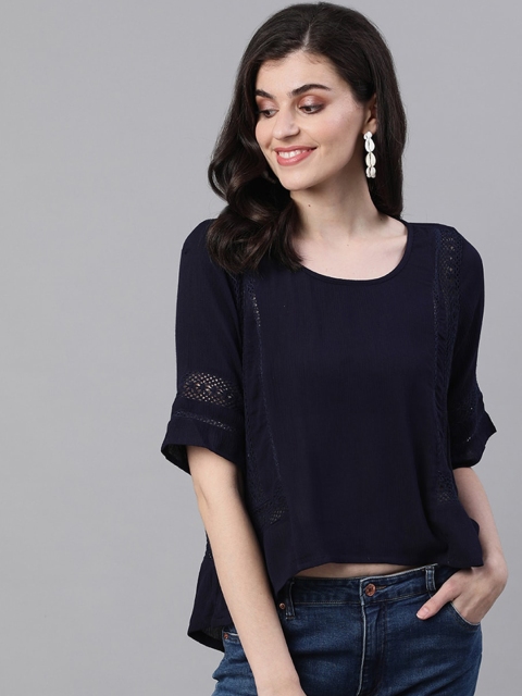

Ishin Women Navy Blue Self Design A-Line Top
