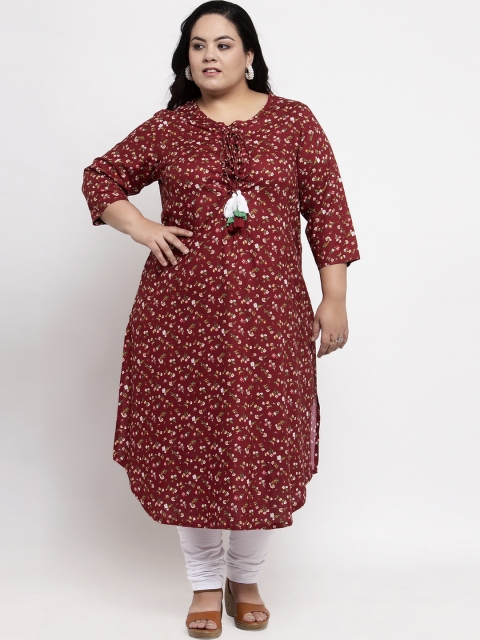 

plusS Women Maroon & White Printed Straight Kurta