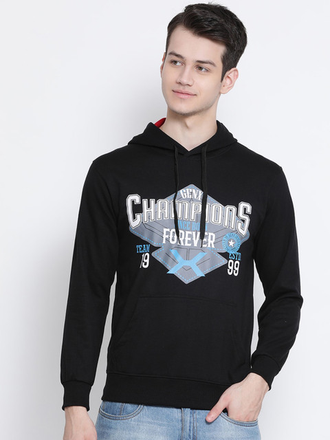 

Genx Men Black Printed Hooded Sweatshirt