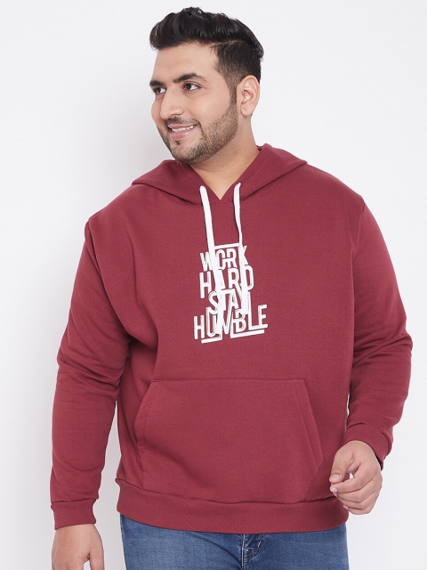 

Instafab Plus Men Maroon Solid Hooded Sweatshirt