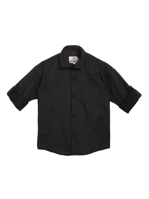 

Kidling Boys Black & White Regular Fit Solid Casual Shirt