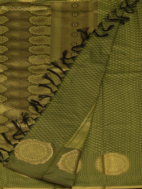 

Pothys Olive Green Printed Art Silk Saree