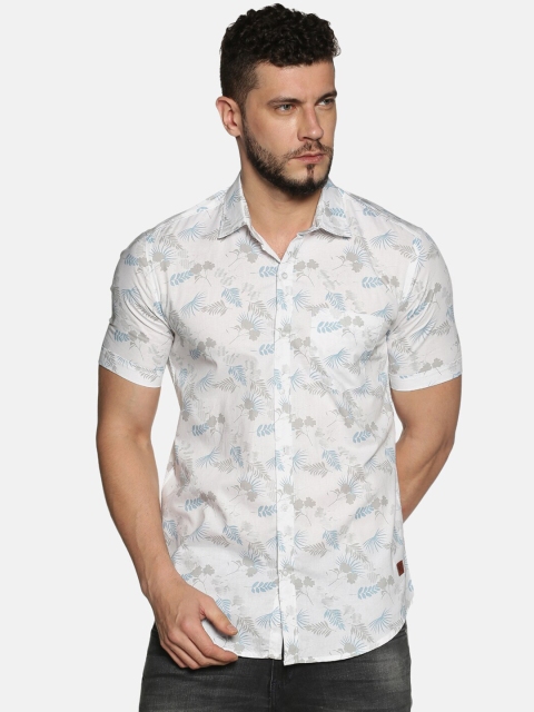 

Campus Sutra Men White & Blue Regular Fit Printed Casual Shirt