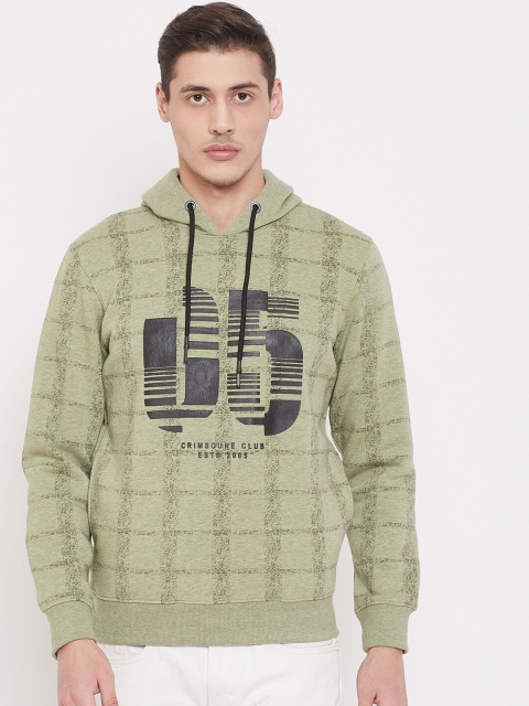 

Crimsoune Club Men Green Checked Hooded Sweatshirt