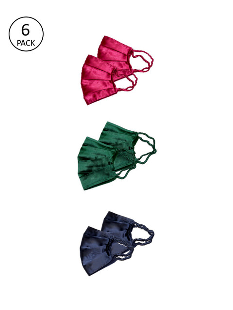 

Bellofox Women Pack of 6 Solid Satin 3-Ply Anti-Pollution Reusable Cloth Masks, Pink