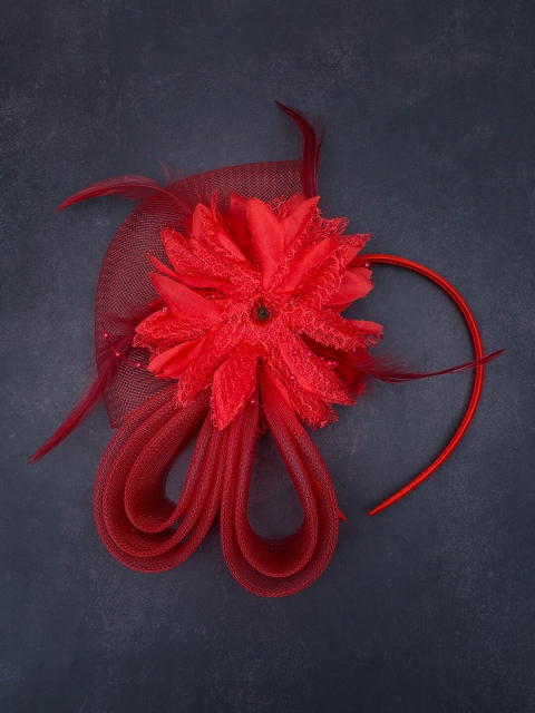 

Golden Peacock Women Red Flower Hat Feather Fascinator Headband with Clip