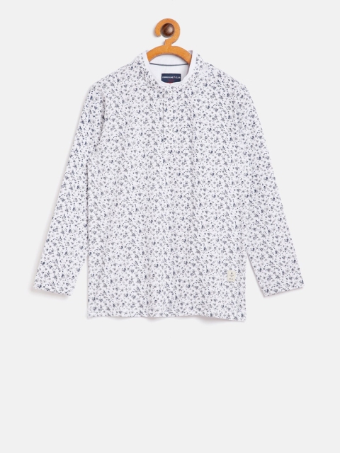 

Crimsoune Club Boys White Printed Mandarin Collar T-shirt