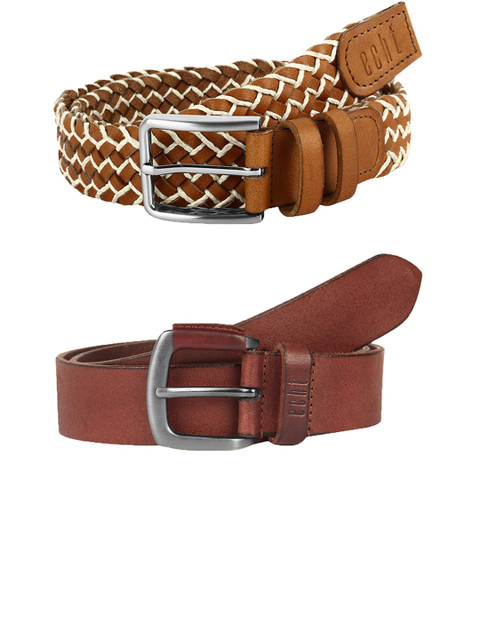 

echt Men Pack Of 2 Genuine Leather Belts, Brown