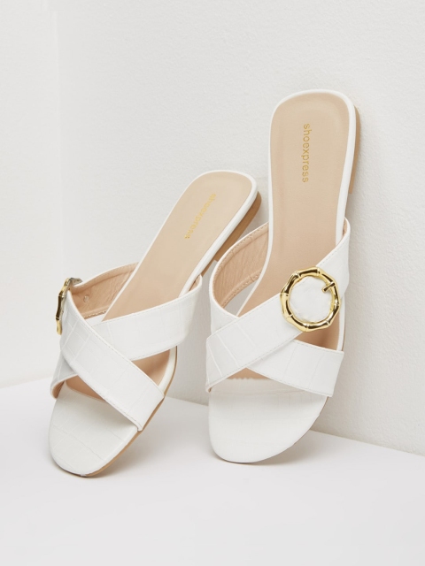 

shoexpress Women White Solid PU Open Toe Flats