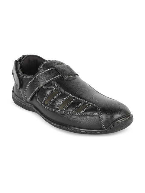 

Hush Puppies Men Black Solid Leather Shoe-Style Sandals