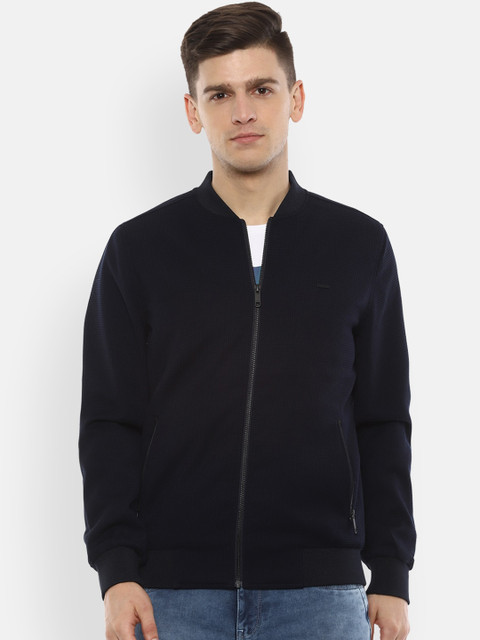 

Van Heusen Sport Men Navy Blue Solid Bomber Jacket