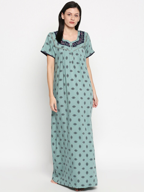 

XIN Women Green Printed Nightdress