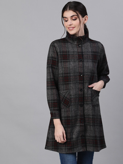 

Ishin Women Grey Checked Lightweight Tailored Jacket