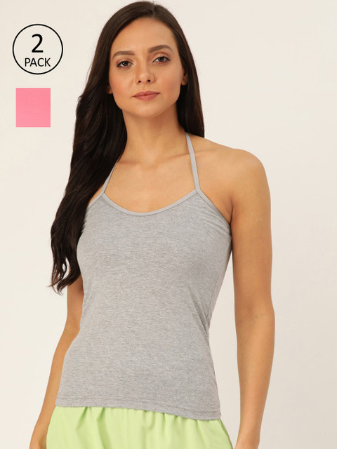 

Lady Lyka Women Pack of 2 Grey Melange And Pink Solid Camisoles