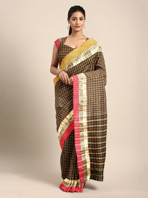 

Mitera Yellow & Red Pure Cotton Handloom Checked Taant Saree