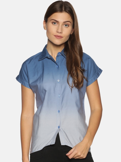 

Campus Sutra Women Blue Regular Fit Faded Casual Shirt