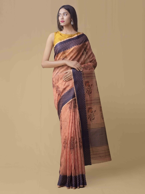 

Unnati Silks Orange Printed Supernet Saree
